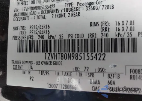 2008 Ford Mustang z USA, uszkodzony, nr VIN 1ZVHT80N985155422